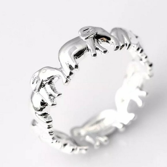 NEW Sterling Silver Lucky Elephant Eternity Ring - Picture 1 of 4